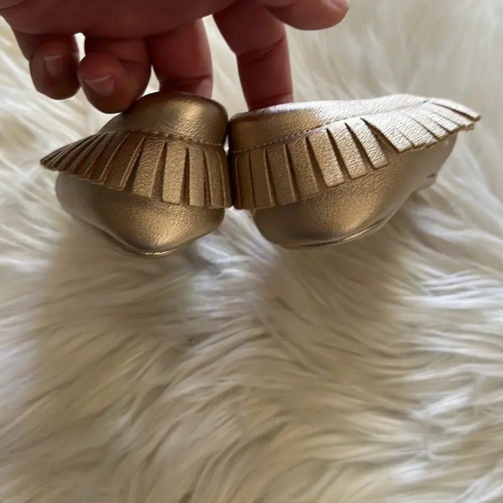 Romirus | Gold Metallic Infant Moccasins with Fringes Size 1